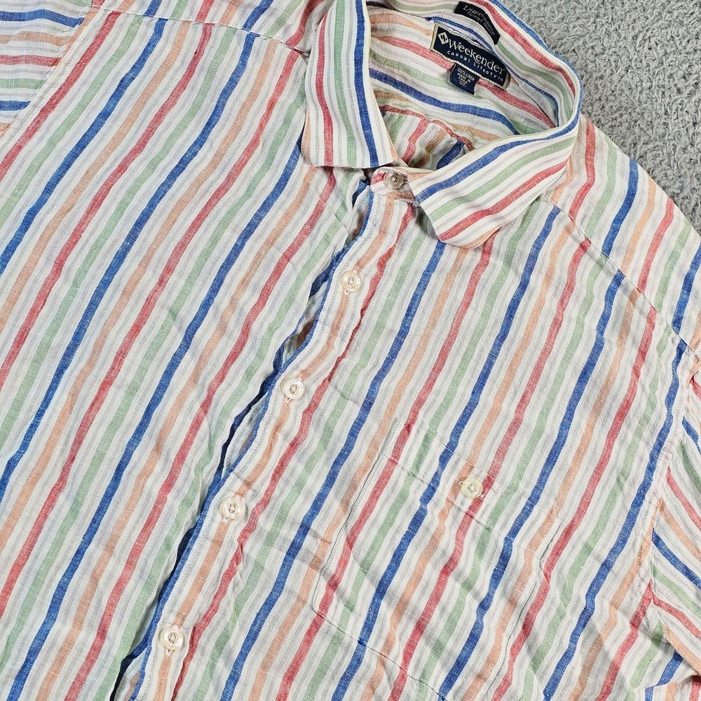 Weekender Shirt Mens XL Multicolor Linen Short‎ Sleeve Button Up Hawaiian Luau